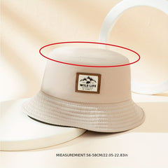 Wild Life Label Bucket Hat Solid Cotton Sunshade Basin Hat Casual Fisherman Cap
