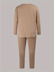  Solid Jacquard Top & Pants 2 Piece Set
