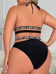 Cross Letter Print Halter Tie Bra & Panty Lingerie Set
