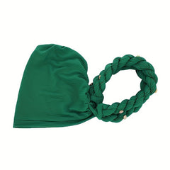 Green Twisted Braided Turban Cap Head Wrap Elastic Hijab Women Chemo Hats