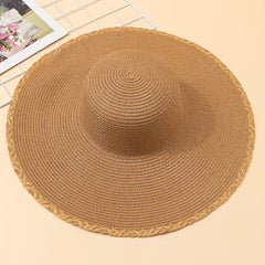 Khaki Wide Brim Sun Hat Straw Hat Floppy Sunscreen UV Protection