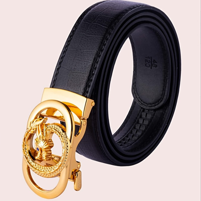 Men's Cut Edge Line Belt With Dragon Buckle