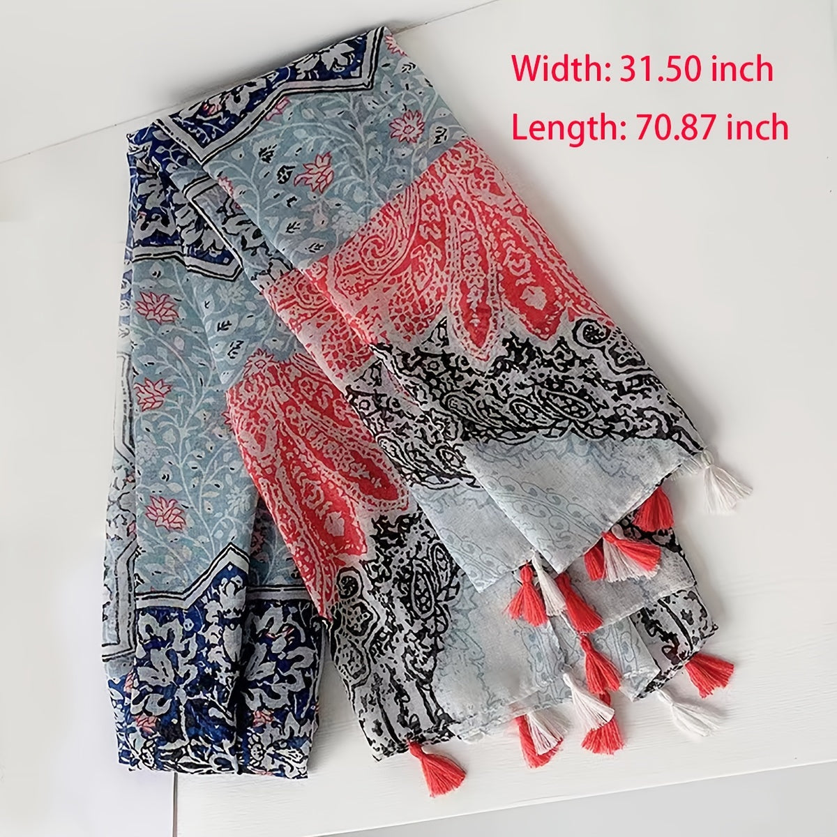 Vintage Paisley Print Scarf Block Breathable Tassel Shawl 31 50'