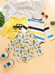 Boys' Triangle Jumpsuits Car Letter Print Rompers 3pcs Set