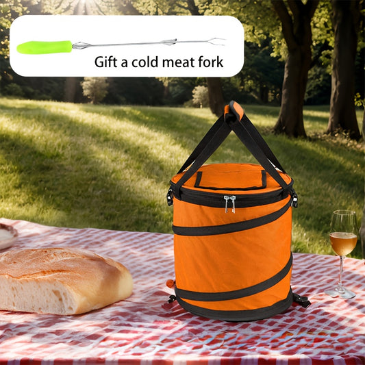 Portable Folding Ice Bucket Cooler Orange Polyester Insulated Picnic Bag