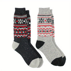 2 Pairs Floral Print Mid Tube Socks Women's Stockings
