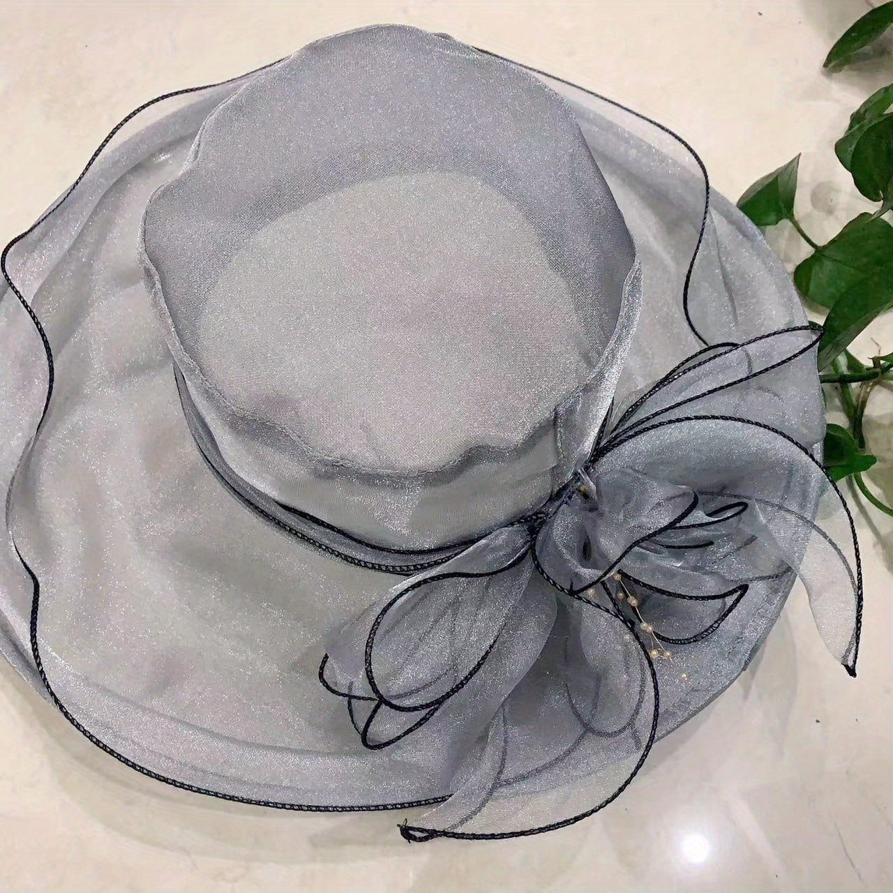 Organza Sun Hat Wide Brim Flower Ruffles Derby Hat