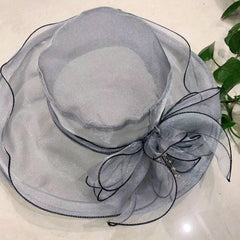Organza Sun Hat Wide Brim Flower Ruffles Derby Hat