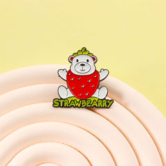 Strawberry Bear Brooch Funny Anime Pin Clothing Decoration