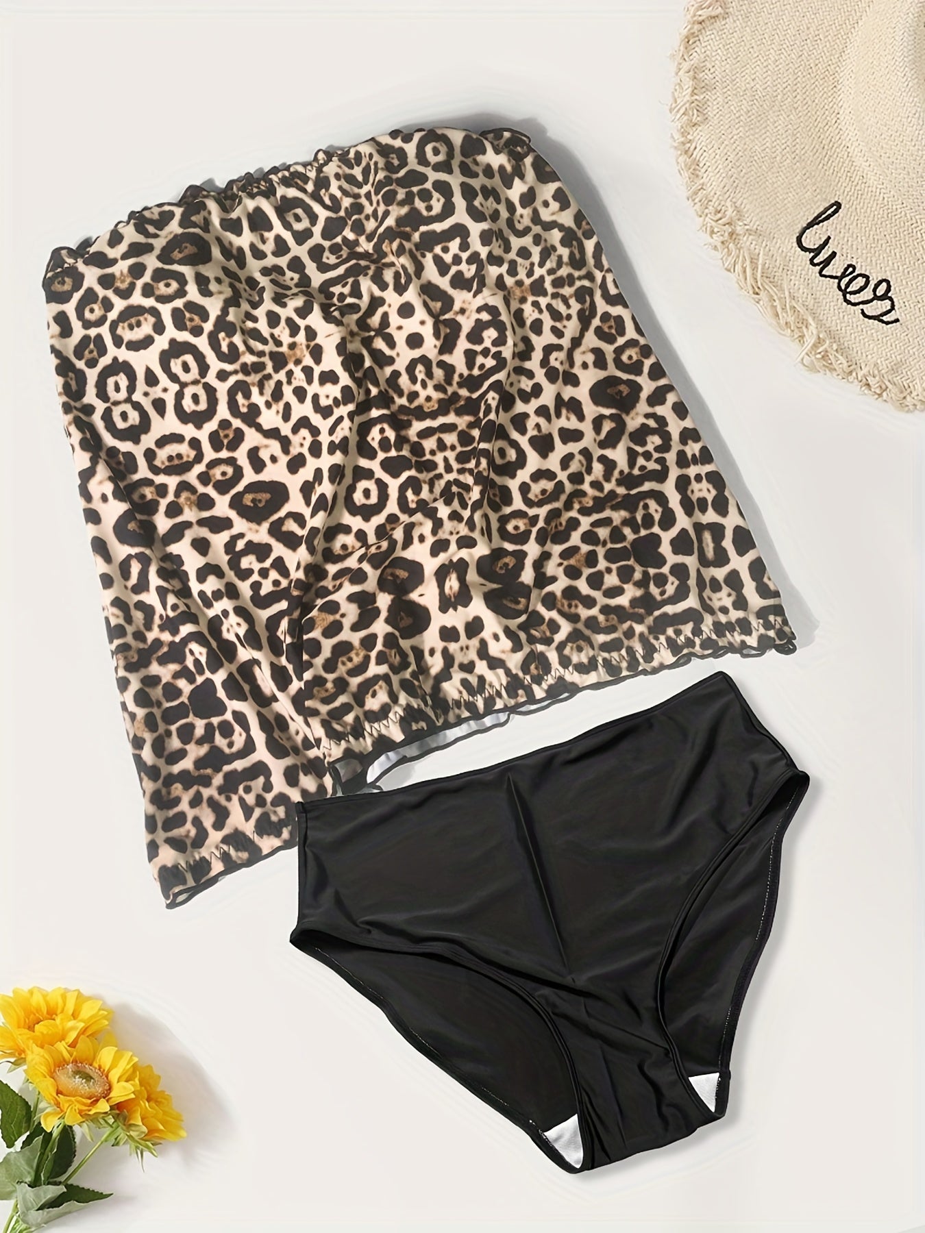  Leopard Print Tube Top & Panty Swimsuit Set