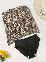  Leopard Print Tube Top & Panty Swimsuit Set