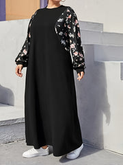  Colorblock Floral Print Abaya Dress
