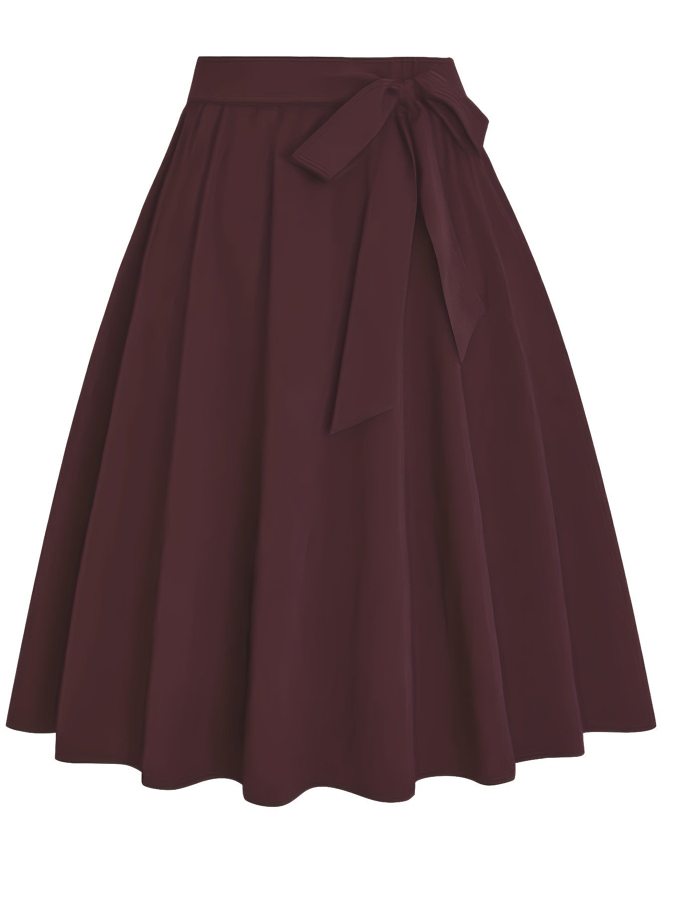  Casual Skirt Solid Elastic Bow Knot A-line Belted Skirt