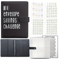 A5 PU Leather 100 Envelopes Challenge Binder Book Cash Envelope Budget Planner