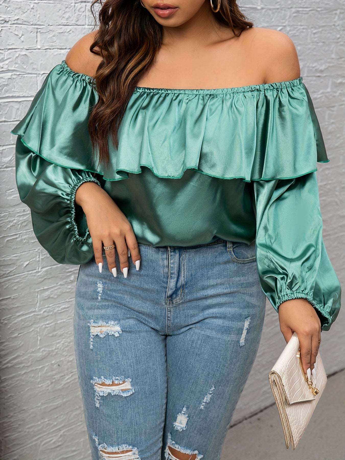  Casual Blouse Women's Plus Solid Layered Ruffle Trim Top
