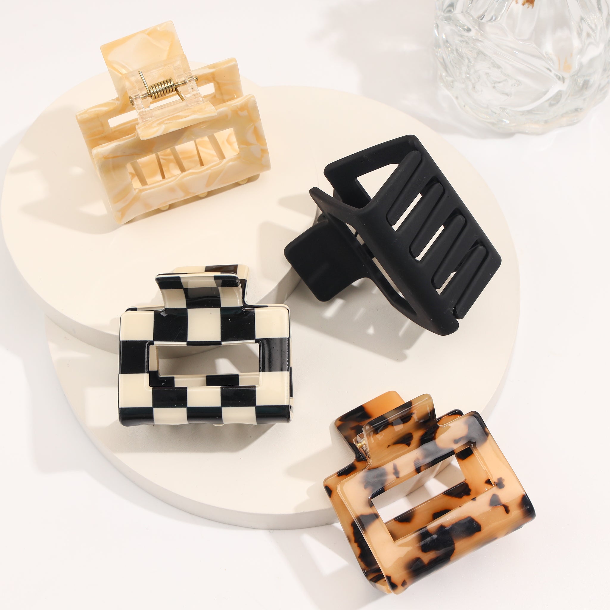 Leopard Checkerboard Hair Clips Square Hair Clips Women's Hair Accessories