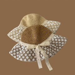 Lace Flower Brim Sun Hat Ribbon Bowknot Straw Hat
