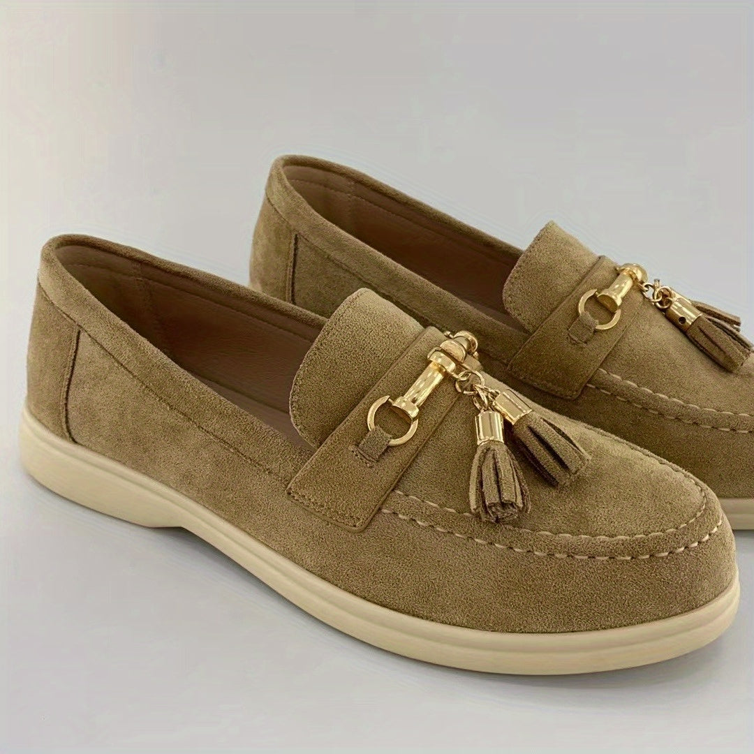 Women's Tassel Flat Loafers Slip On Shoes Comfy Micro Suede Casual Walking