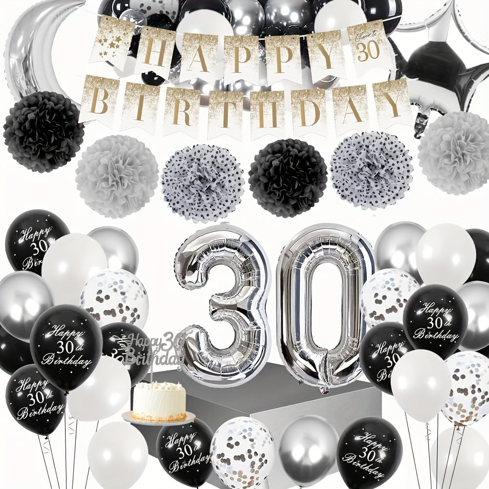 30th Birthday Silver Flower Wreath Balloon & Confetti Decoration