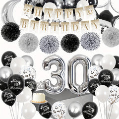 30th Birthday Silver Flower Wreath Balloon & Confetti Decoration
