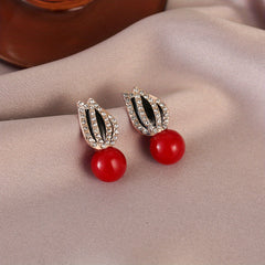 2pcs Pair Pearl Zircon Earrings Men Women