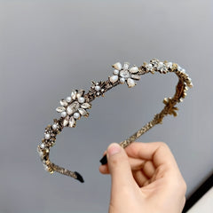 Baroque Pearl Rhinestone Flower Headband Sparkle Headdress