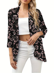  Floral Print Half Sleeve Open Front Cardigan