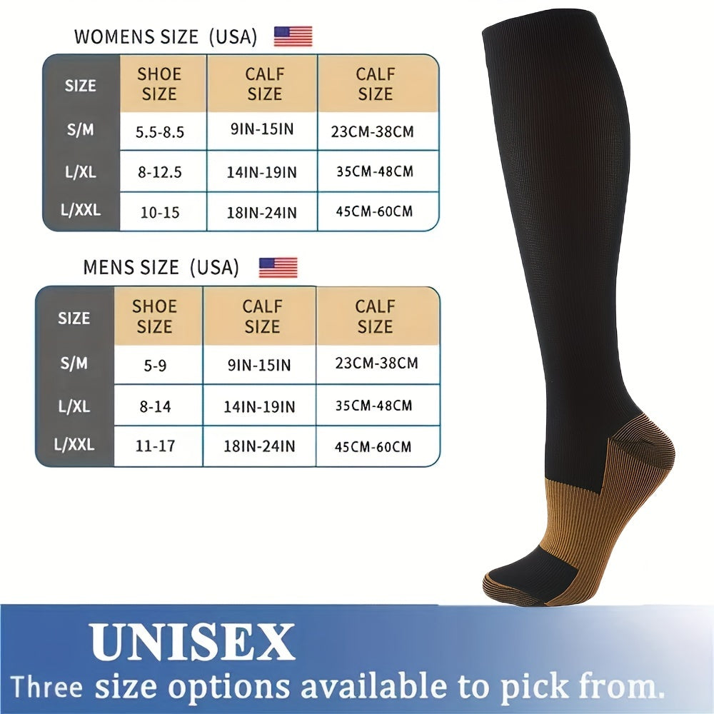 3 Pairs Copper Compression Socks for Women and Men - Circulation Support