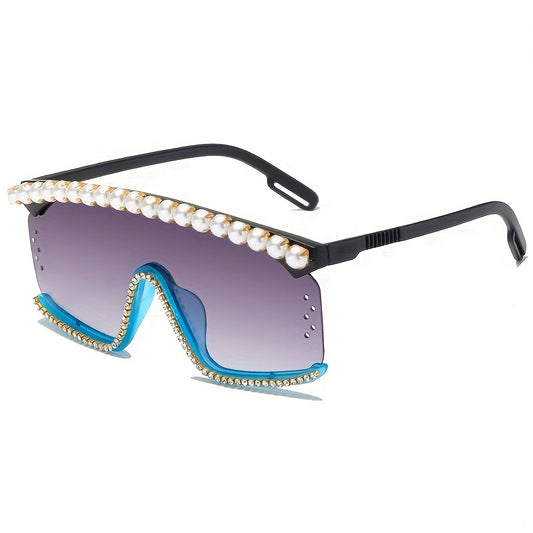 Y2K Faux Pearl Eyebrow Sunglasses Gradient Shield Glasses UV400