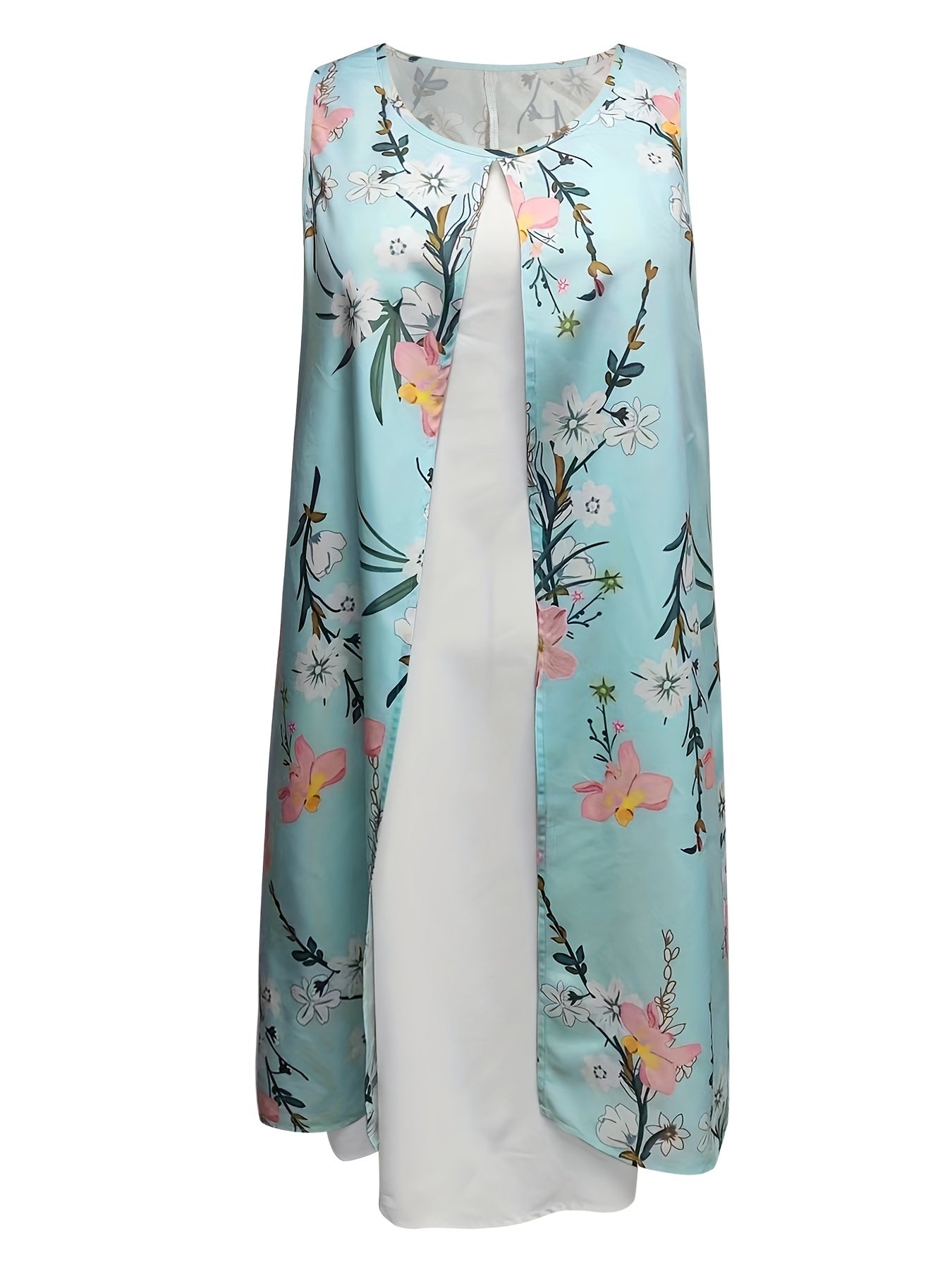  Floral Tank Dress Round Neck Sleeveless Casual