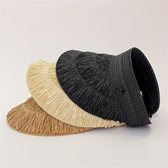 Straw Tassel Visor Hat UV Protection Lightweight