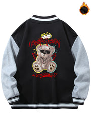 Men's Long Sleeves Pocket Baseball Collar Muppet Bear Print Jacket