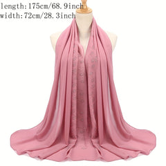 Chiffon Scarf Rhinestone Leaf Decor Hijab Classic Shawl