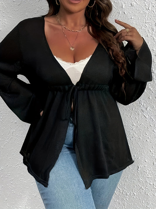  Casual Cardigan Solid Long Sleeve Stretch Peplum C