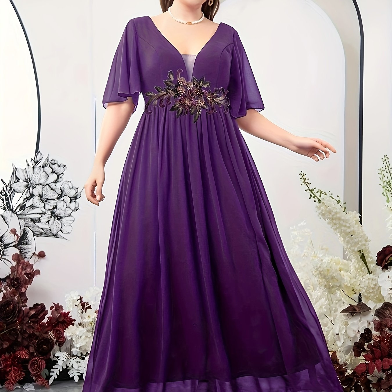  Floral Print Maxi Overlay Party Dress