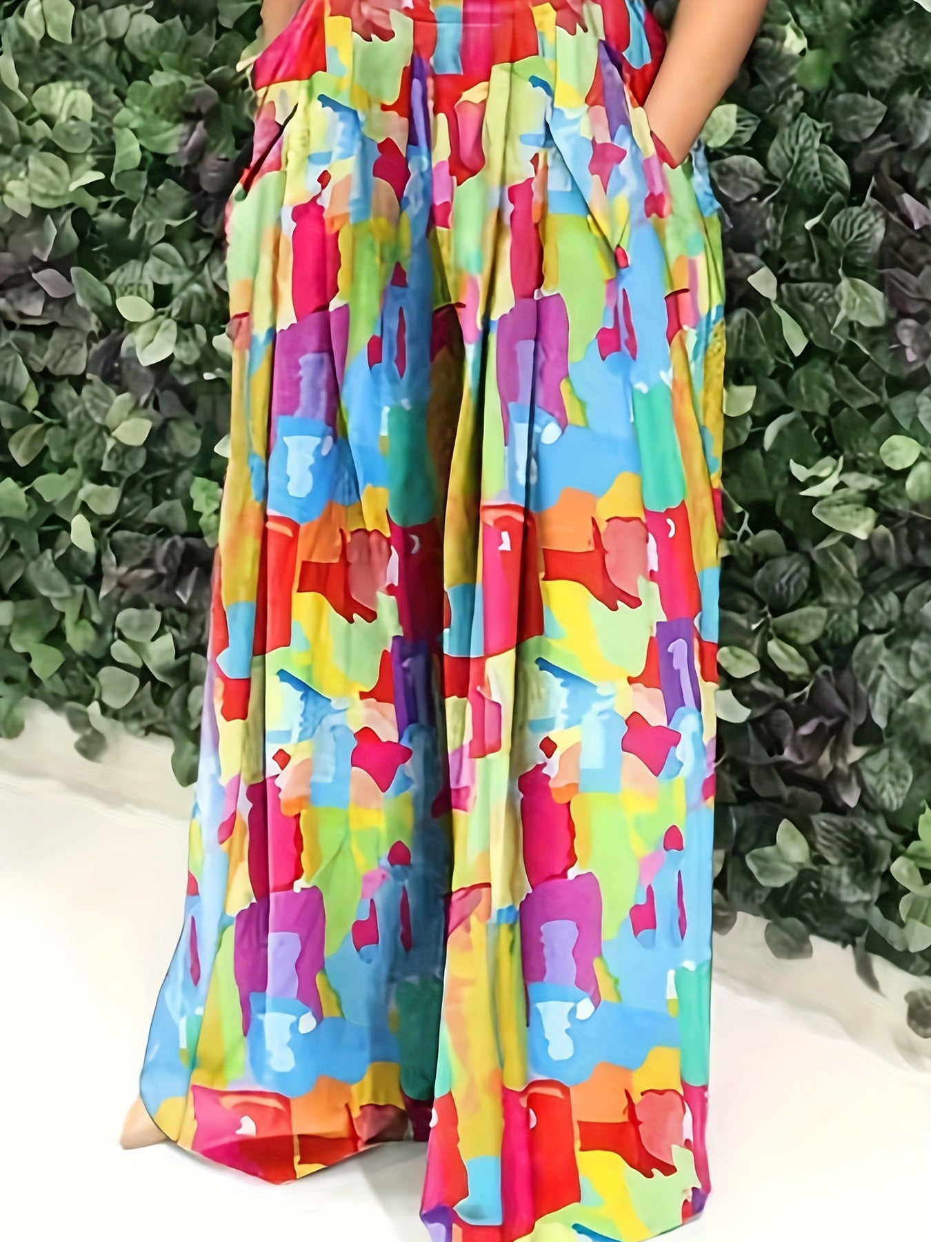 Women's Plus High Rise Wide Leg Pants With Pockets