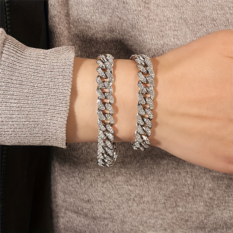 Men's Silvery Rhinestone Cuban Bracelet Hip Hop Bling