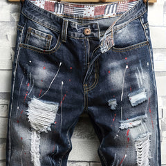 Men's Paint Splatter Ripped Denim Shorts