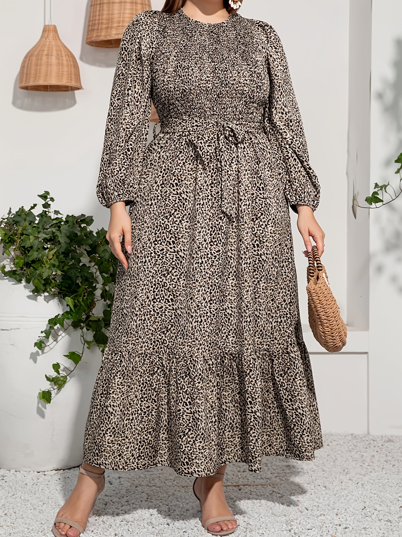  Ditsy Floral Print Lantern Sleeve Maxi Dress