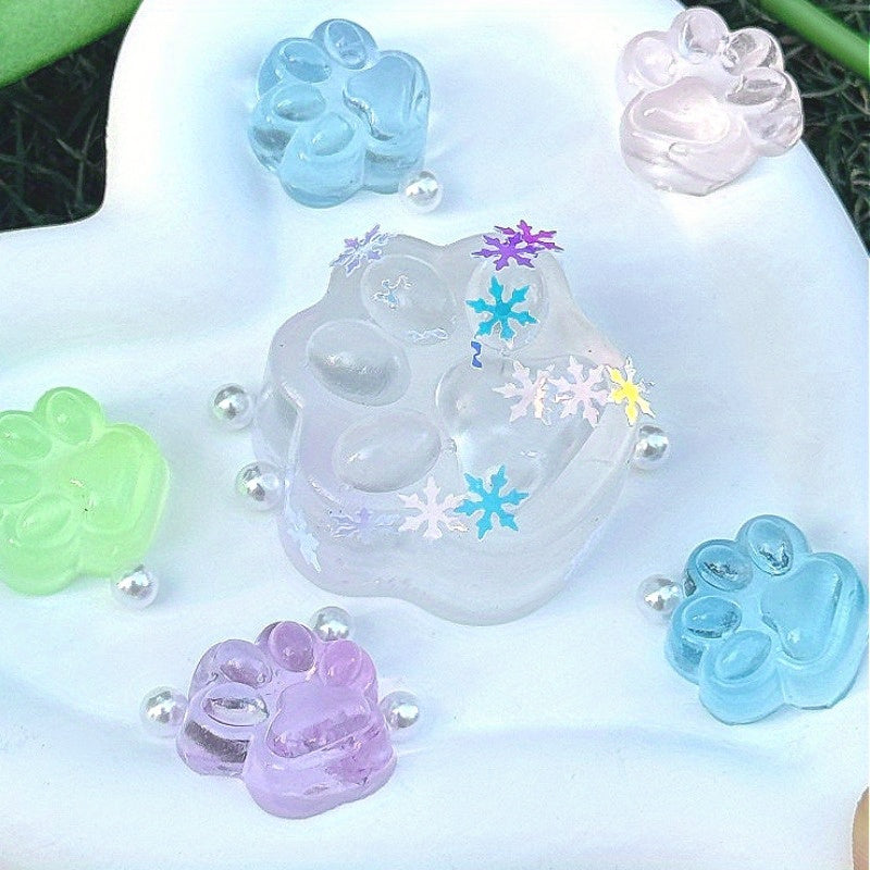 6pcs Glow in The Dark Squishy Cat Paw Fidget Toys with Glitter TPR Material