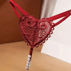 Floral Embroidery Thongs See Through Pearl Massage Panties