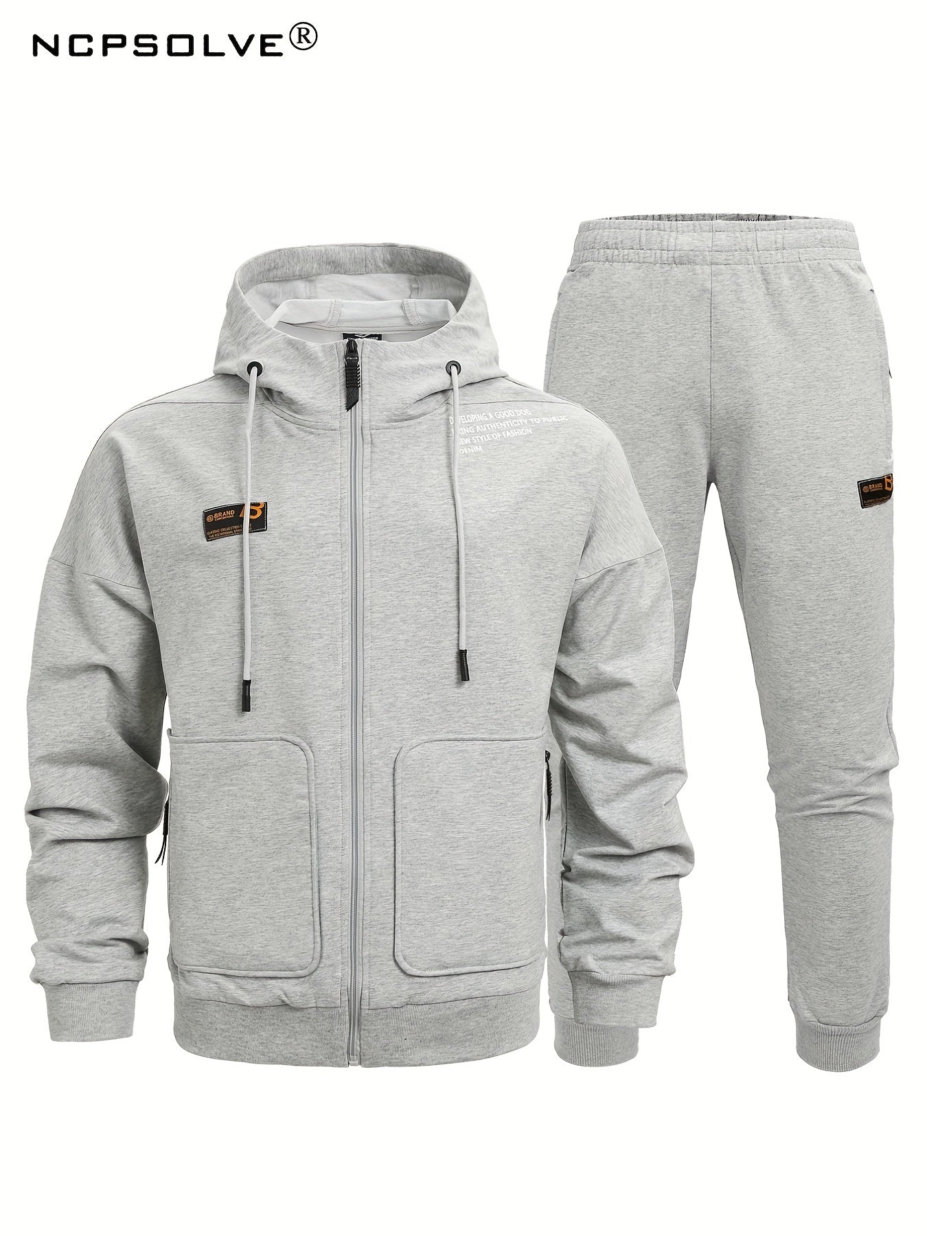 Men's Comfy Hooded Jacket & Stretch Pants Set for Outdoor Zipper Pocket