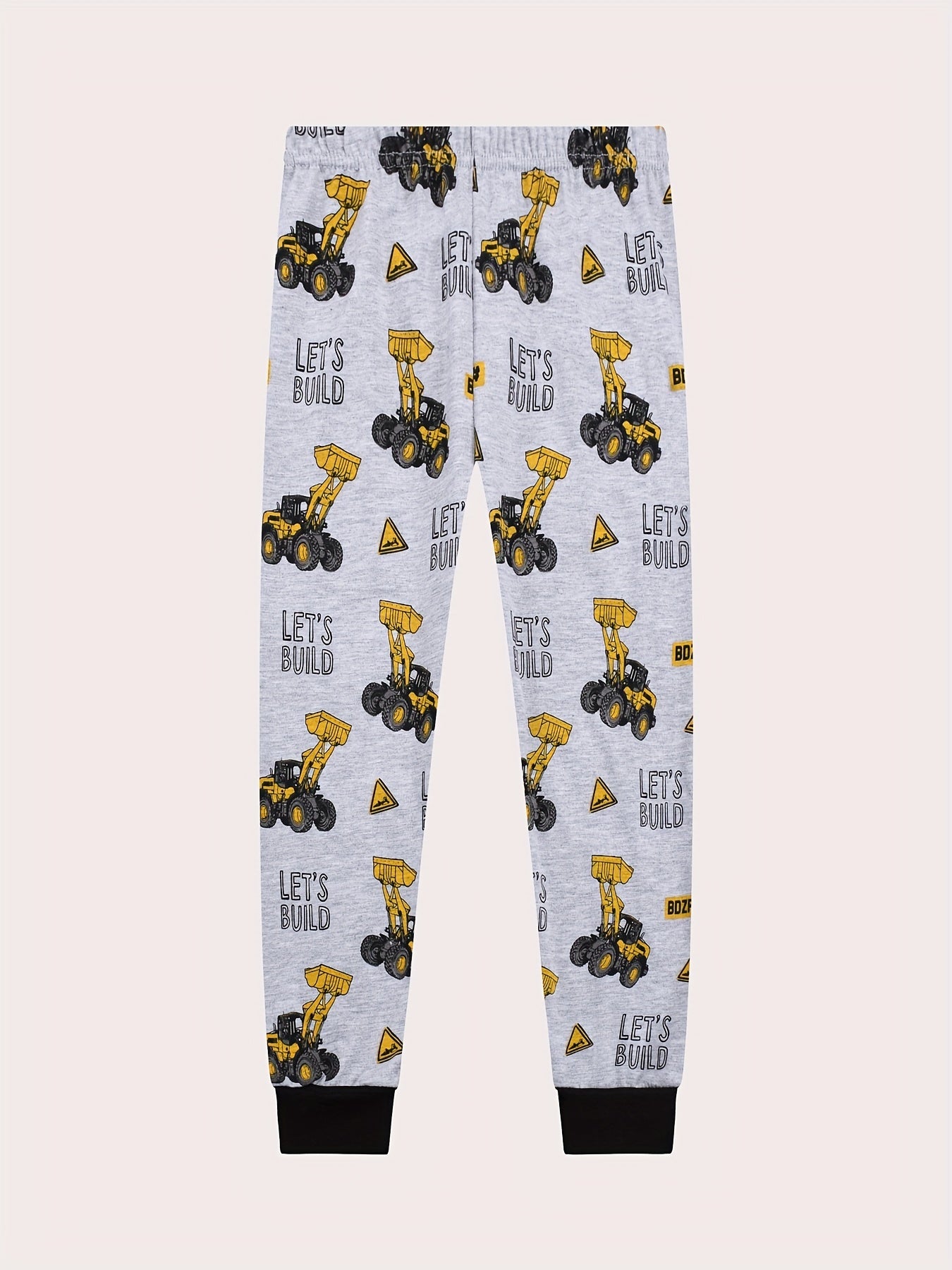 Excavator Pattern Kid's Pajamas 2pcs Long Sleeve Top & Pants Set