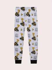 Excavator Pattern Kid's Pajamas 2pcs Long Sleeve Top & Pants Set