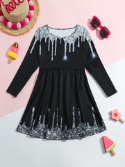 Girls Splicing Long Sleeve Dress Comfy Spring Fall Gift