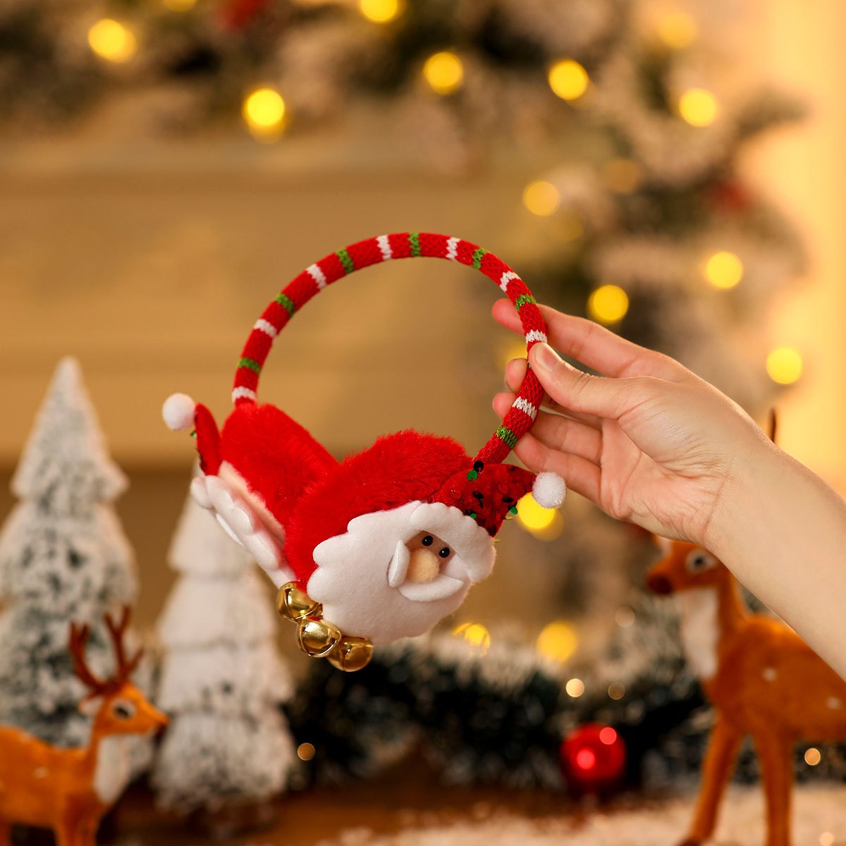 Women's Christmas Ear Cups with Bells Red Green Holiday Party Hats