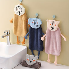 Cartoon Abstract Pattern Hanging Towel Coral Fleece Fingertip Towel