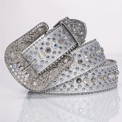Punk Style Wide Leather Belt with Flower Alloy
