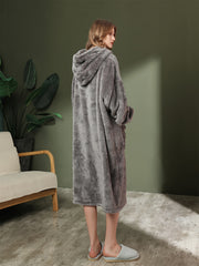 Cozy Hooded Night Robe with Pockets for Women
