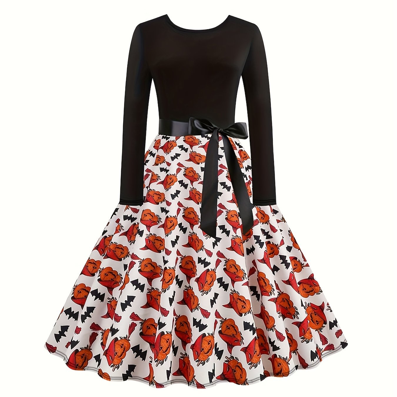  Halloween Gothic Dress Women's Plus Pumpkin Print Swing Dress
